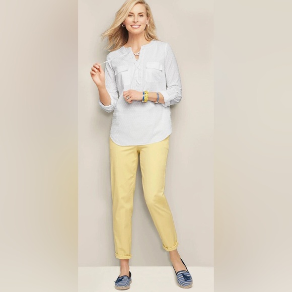 Talbots Pants - Talbots Girlfriend Yellow Soft Cotton Twill Relaxed Chino Pants, size 14